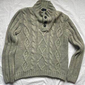 Lorenzo Magni made in Italy mens sweater grey mockneck w/ 4 buttons size M